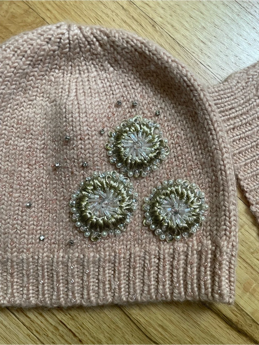 NWT Beaded Peach Scarf and Hat
